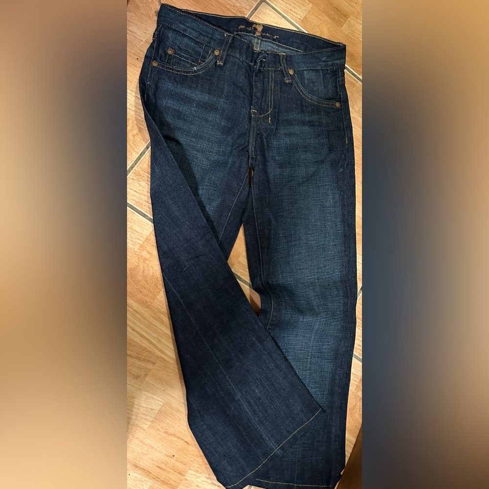 7FAMK Dark Blue Straight Leg Capri/Long Short